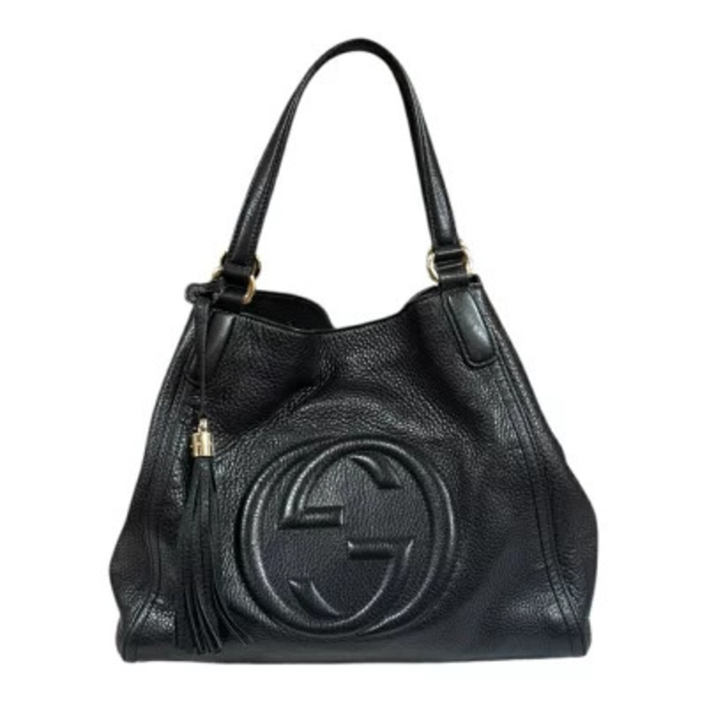 Gucci Soho Disco Shoulder Bag Leather Black Tassel